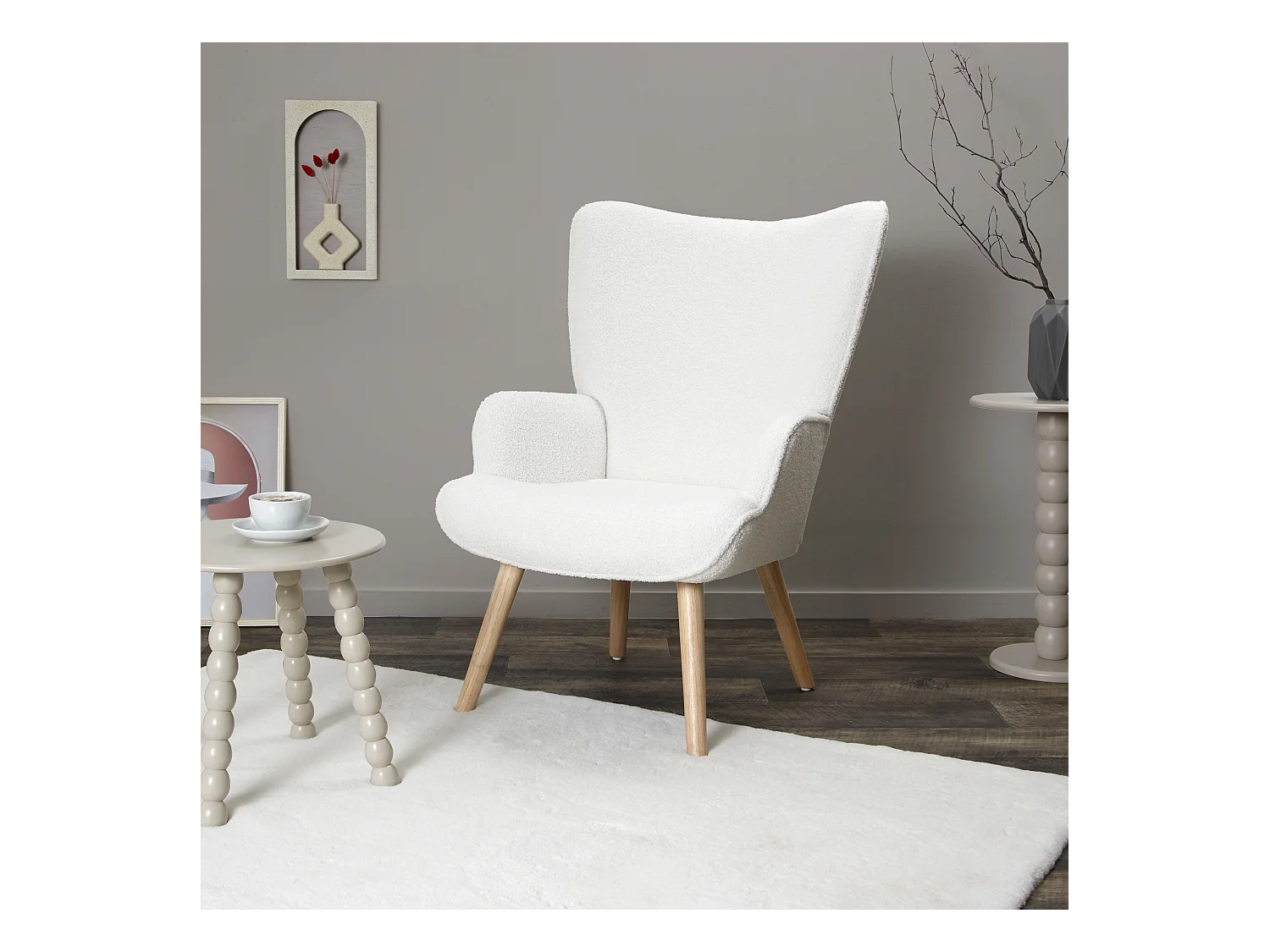 Fauteuil Bouclette Blanc Blanc