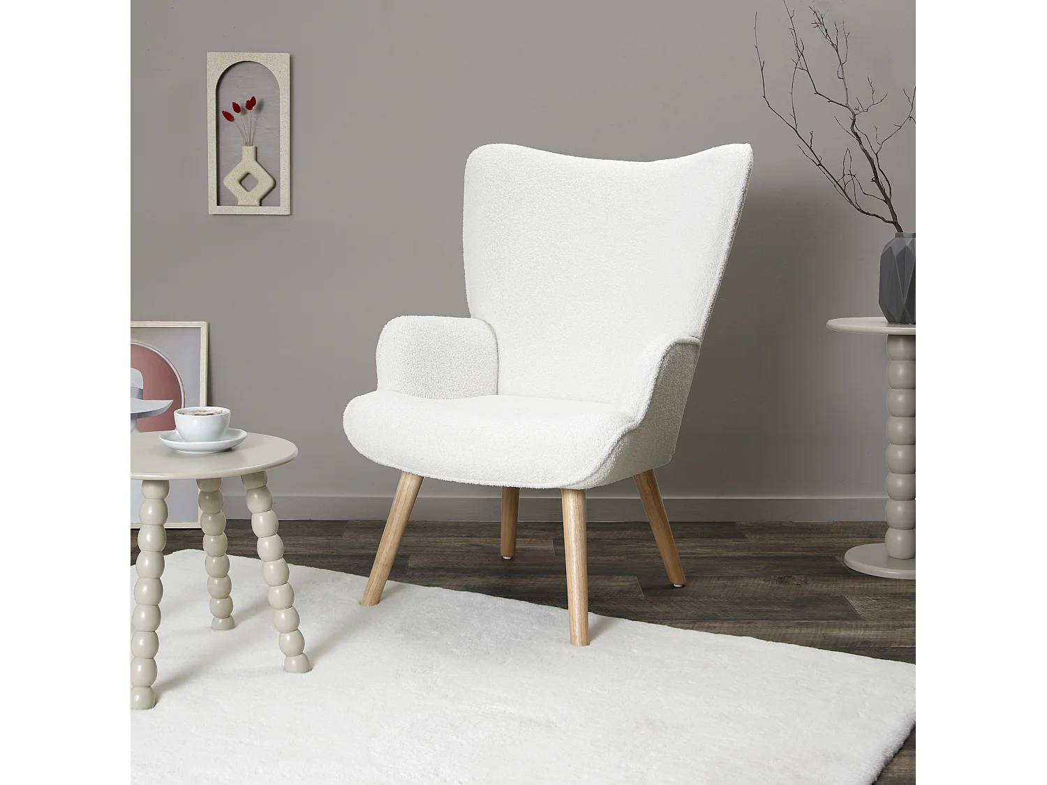 Fauteuil Bouclette Blanc Blanc