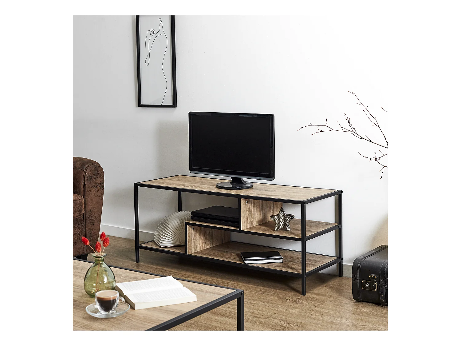 Banc Tv Edison Marron, Noir