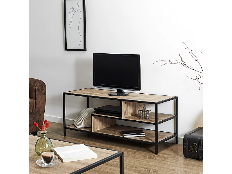 Banc Tv Edison 3 Niveau Metal Bois Marron, Noir