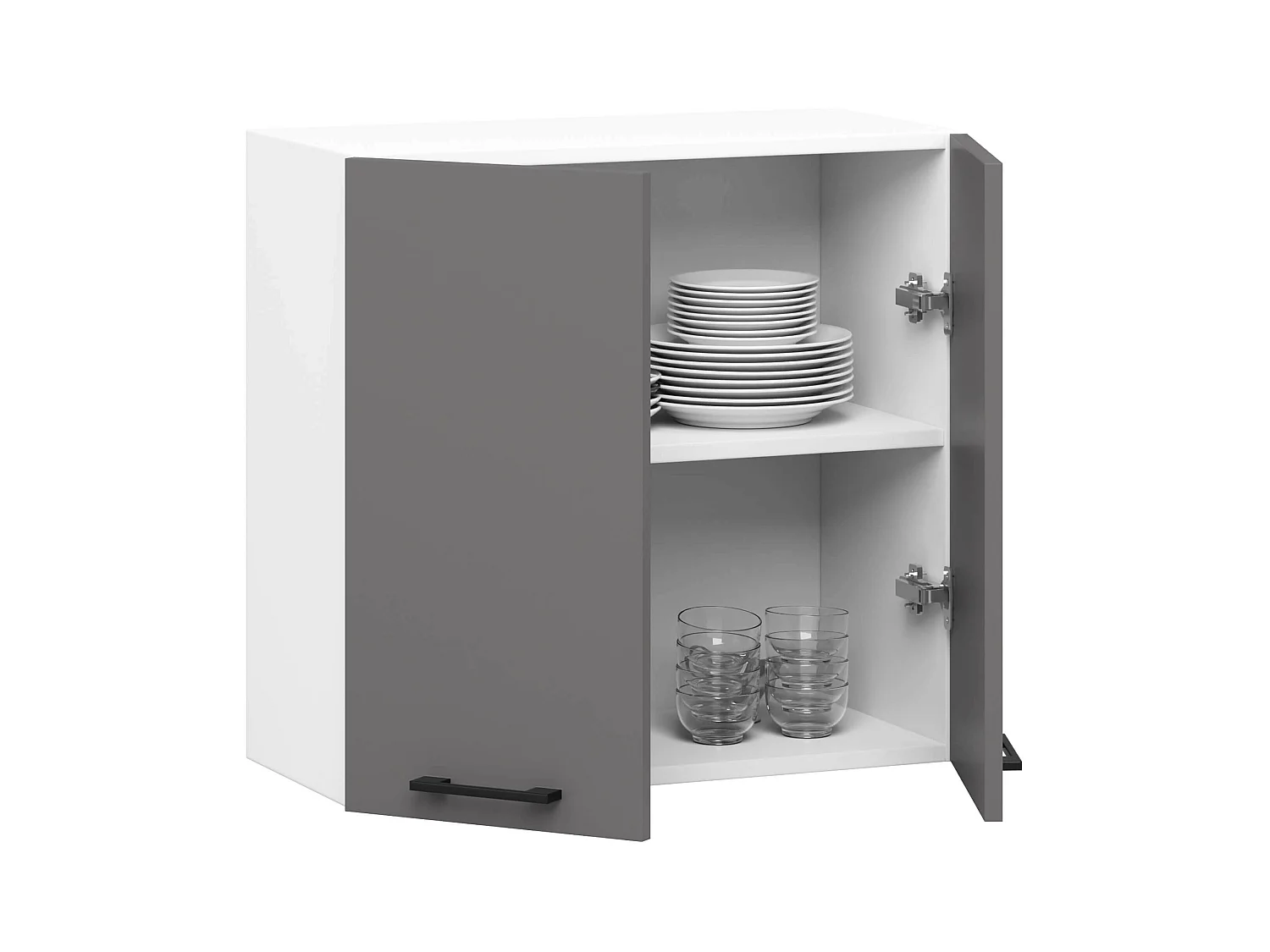 Hängeschrank Küchenschrank AKORD OLIWIA modular W60 Weiß 60 cm 2 Türen 2 Ebenen Front Graphitgrau B60 x H58 x T30 cm