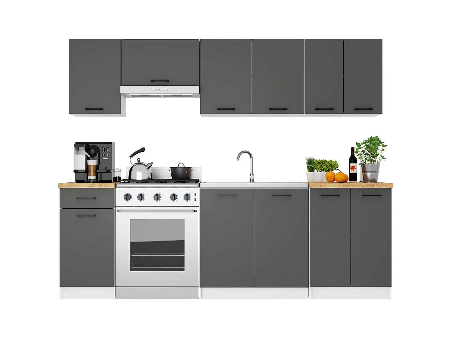 Hängeschrank Küchenschrank AKORD OLIWIA modular W60 Weiß 60 cm 2 Türen 2 Ebenen Front Graphitgrau B60 x H58 x T30 cm