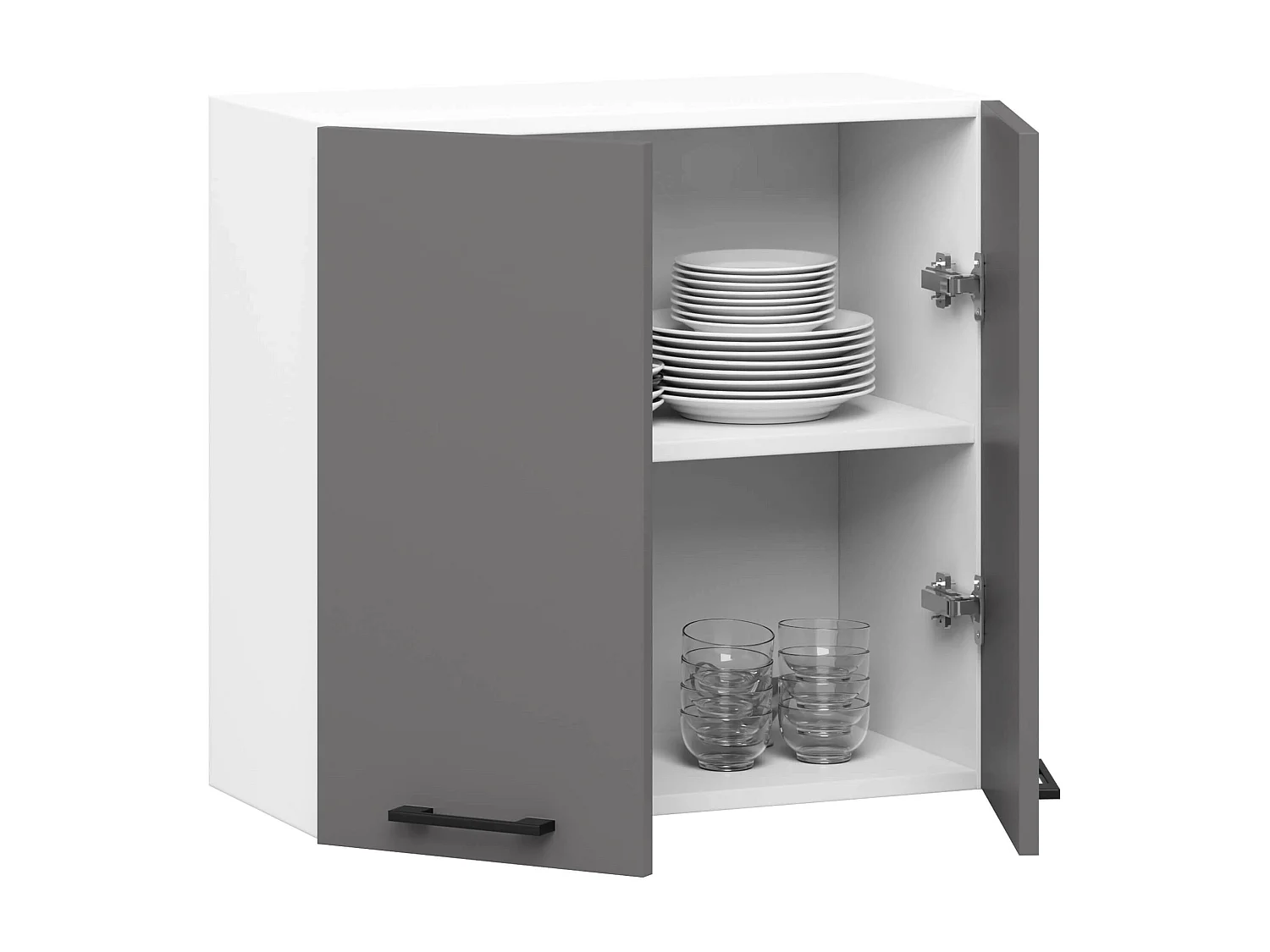 Armoires de cuisine haute AKORD W60 OLIWIA Blanc 60 cm 2 portes façade Gris Graphite 2 étagères 60x30x58 cm