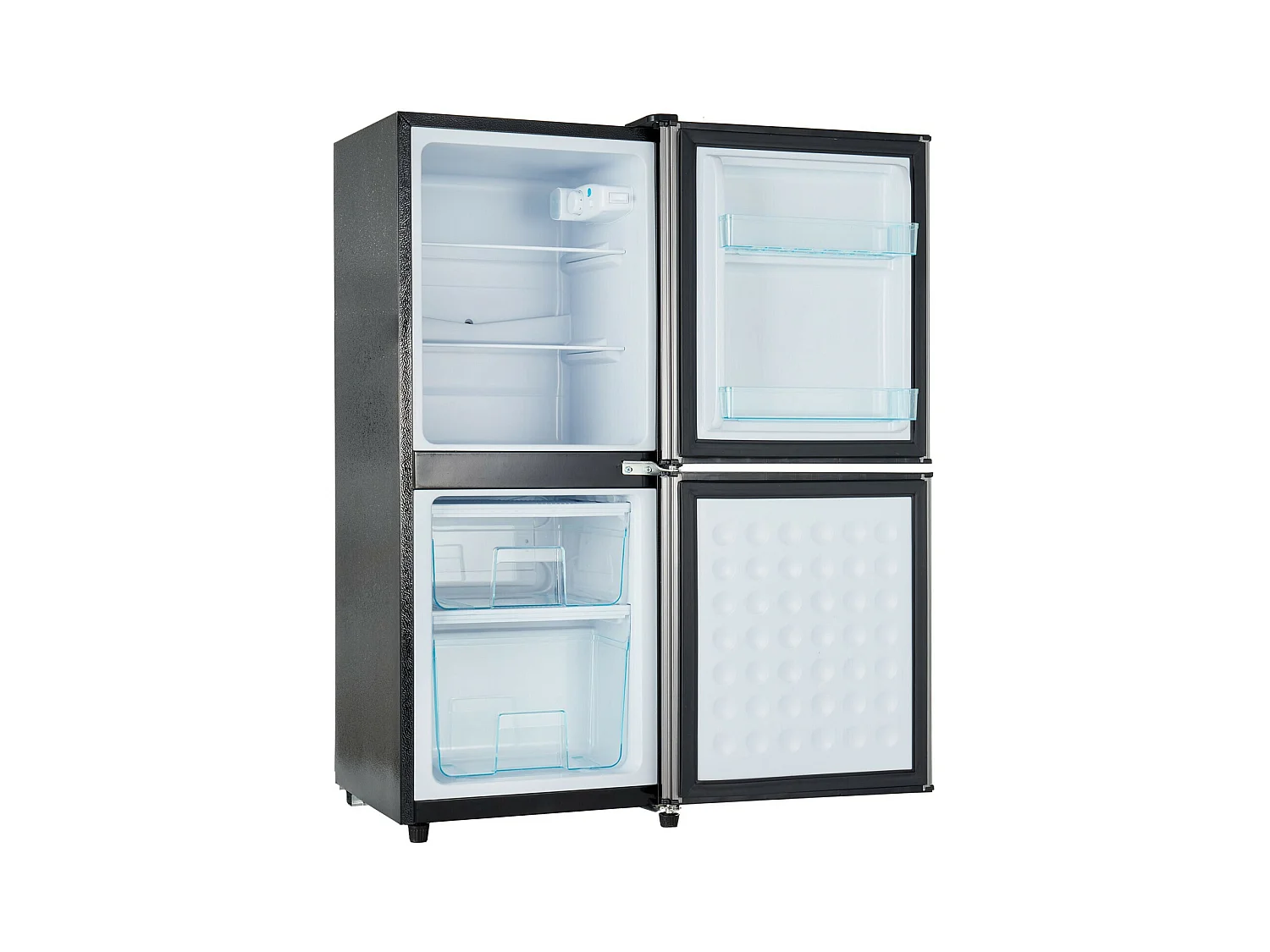 106L Réfrigérateur Argenté+noir, avec cloison en verre et pieds réglables, 7 température, -25~10 ℃, Classe d'efficacité énergétique E