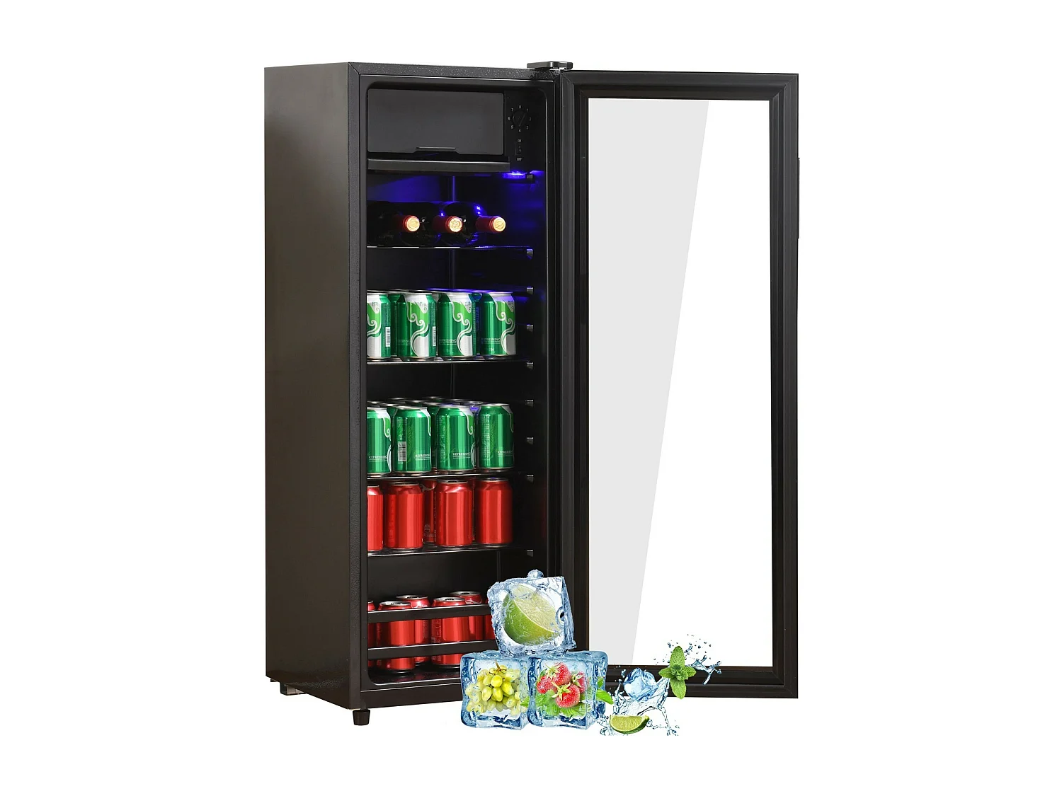 128L koelkast, met 3 verstelbare planken en glazen deur, -10 ° C bij 10 ° C, 90 kWh/jaar, energie -efficiëntie F, 40x41x109,5 cm