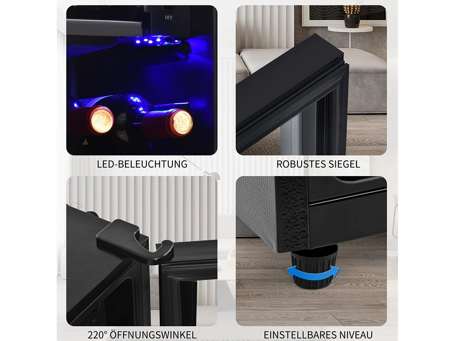 128L koelkast, met 3 verstelbare planken en glazen deur, -10 ° C bij 10 ° C, 90 kWh/jaar, energie -efficiëntie F, 40x41x109,5 cm