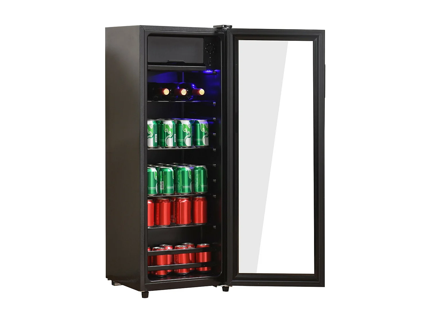 128L Kühlschrank mit 3 einstellbaren Regalen und Glasentür, -10 ° C bei 10 ° C, 90 kWh/Jahr, Energieeffizienz F, 40 x 41 x 109,5 cm