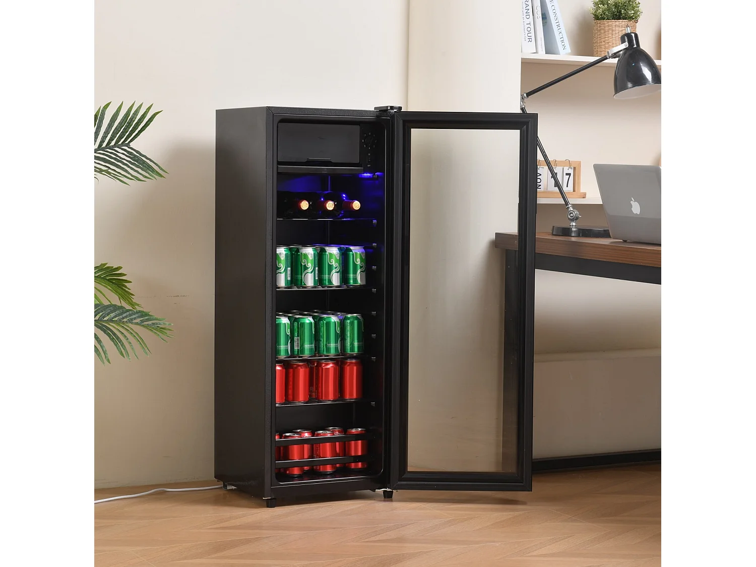 128L Kühlschrank mit 3 einstellbaren Regalen und Glasentür, -10 ° C bei 10 ° C, 90 kWh/Jahr, Energieeffizienz F, 40 x 41 x 109,5 cm