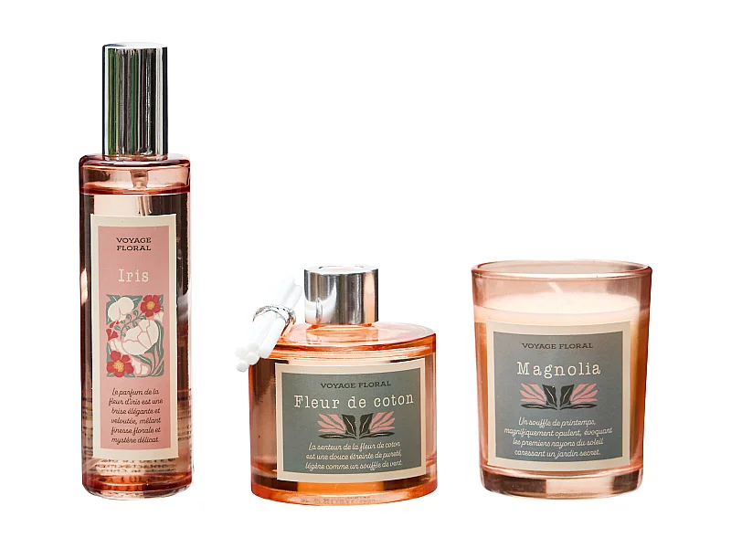 Bougie Parfumee Diffuseur Spray Coffret Flower Blanc, Rose, Vert