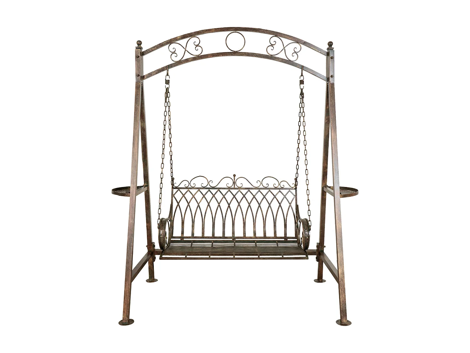 BISCOTTINI Panca a Dondolo in Ferro Battuto - Dondolo 2 posti Finitura Anticata - Dondolo per Esterno e Giardino - 198x100x220cm