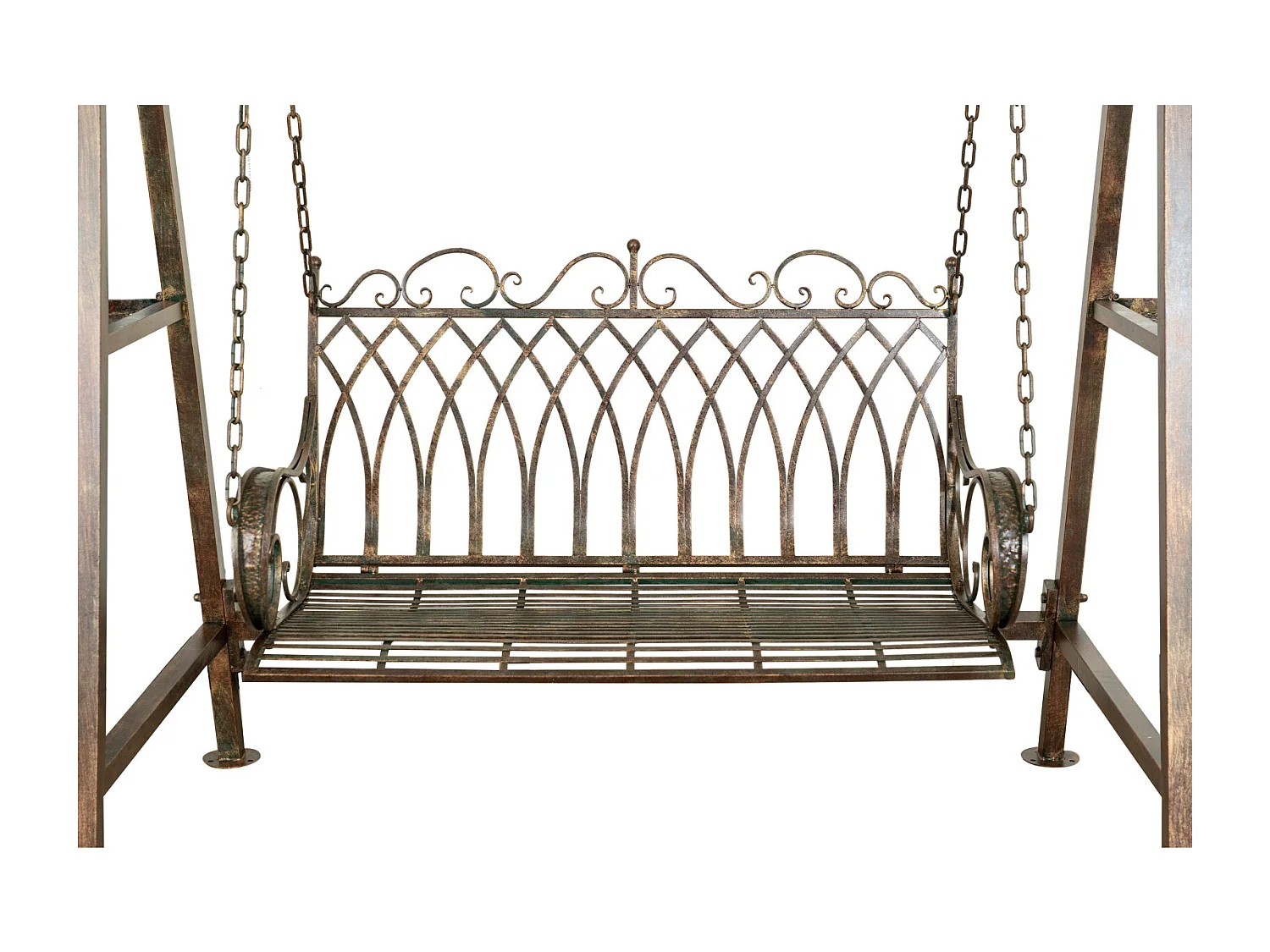 BISCOTTINI Panca a Dondolo in Ferro Battuto - Dondolo 2 posti Finitura Anticata - Dondolo per Esterno e Giardino - 198x100x220cm