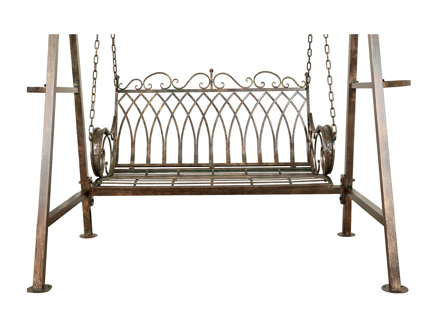 BISCOTTINI Panca a Dondolo in Ferro Battuto - Dondolo 2 posti Finitura Anticata - Dondolo per Esterno e Giardino - 198x100x220cm