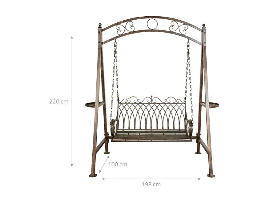 BISCOTTINI Panca a Dondolo in Ferro Battuto - Dondolo 2 posti Finitura Anticata - Dondolo per Esterno e Giardino - 198x100x220cm