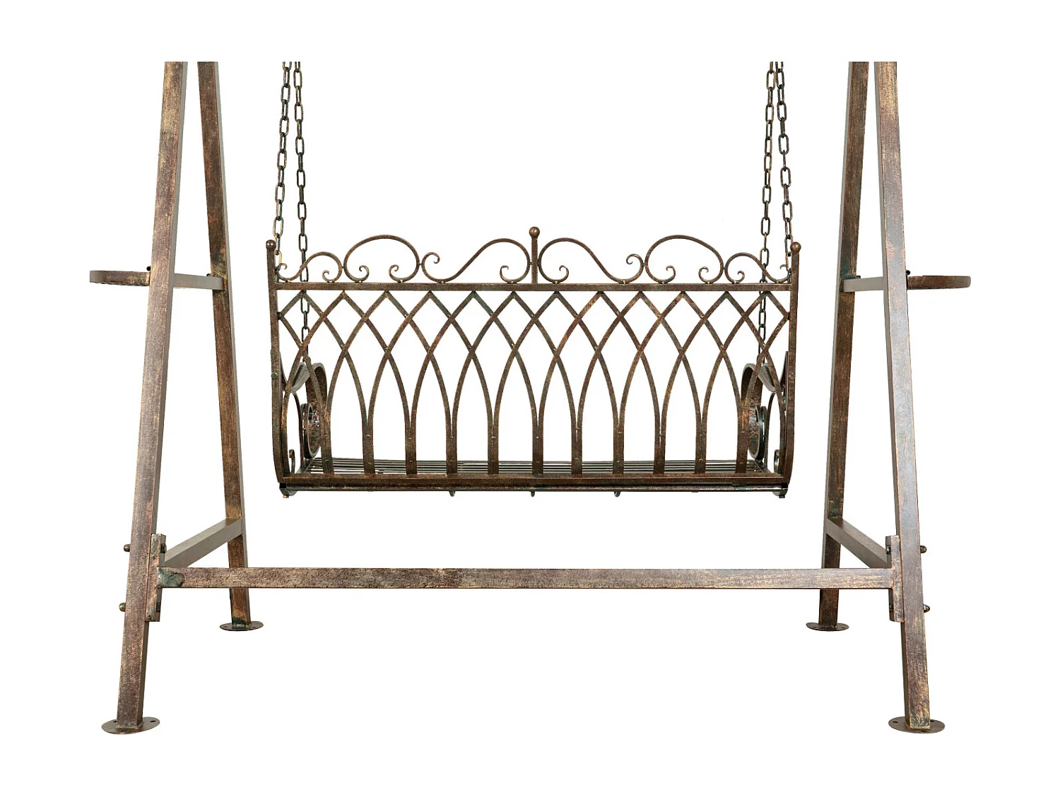 BISCOTTINI Panca a Dondolo in Ferro Battuto - Dondolo 2 posti Finitura Anticata - Dondolo per Esterno e Giardino - 198x100x220cm