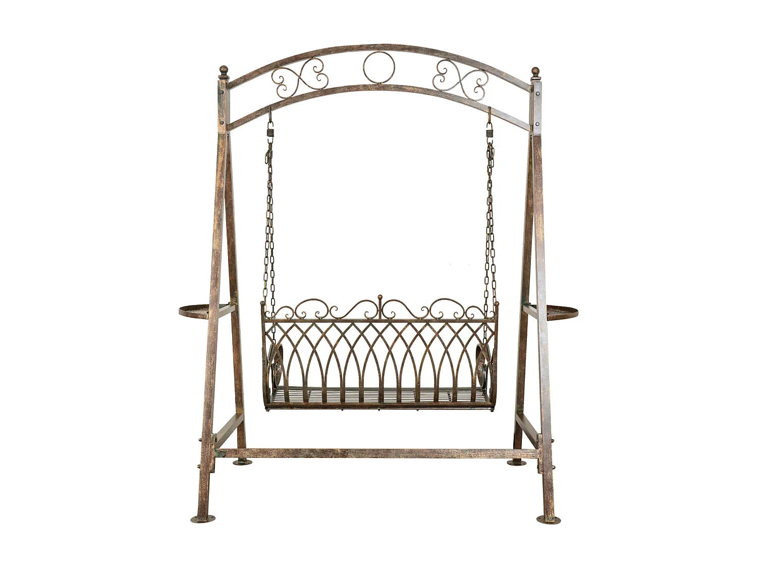 BISCOTTINI Panca a Dondolo in Ferro Battuto - Dondolo 2 posti Finitura Anticata - Dondolo per Esterno e Giardino - 198x100x220cm