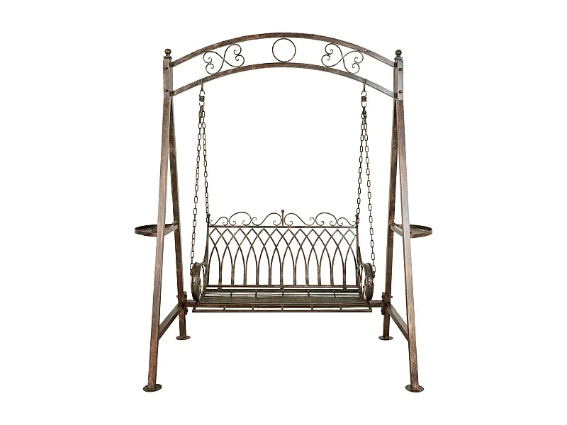 BISCOTTINI Panca a Dondolo in Ferro Battuto - Dondolo 2 posti Finitura Anticata - Dondolo per Esterno e Giardino - 198x100x220cm