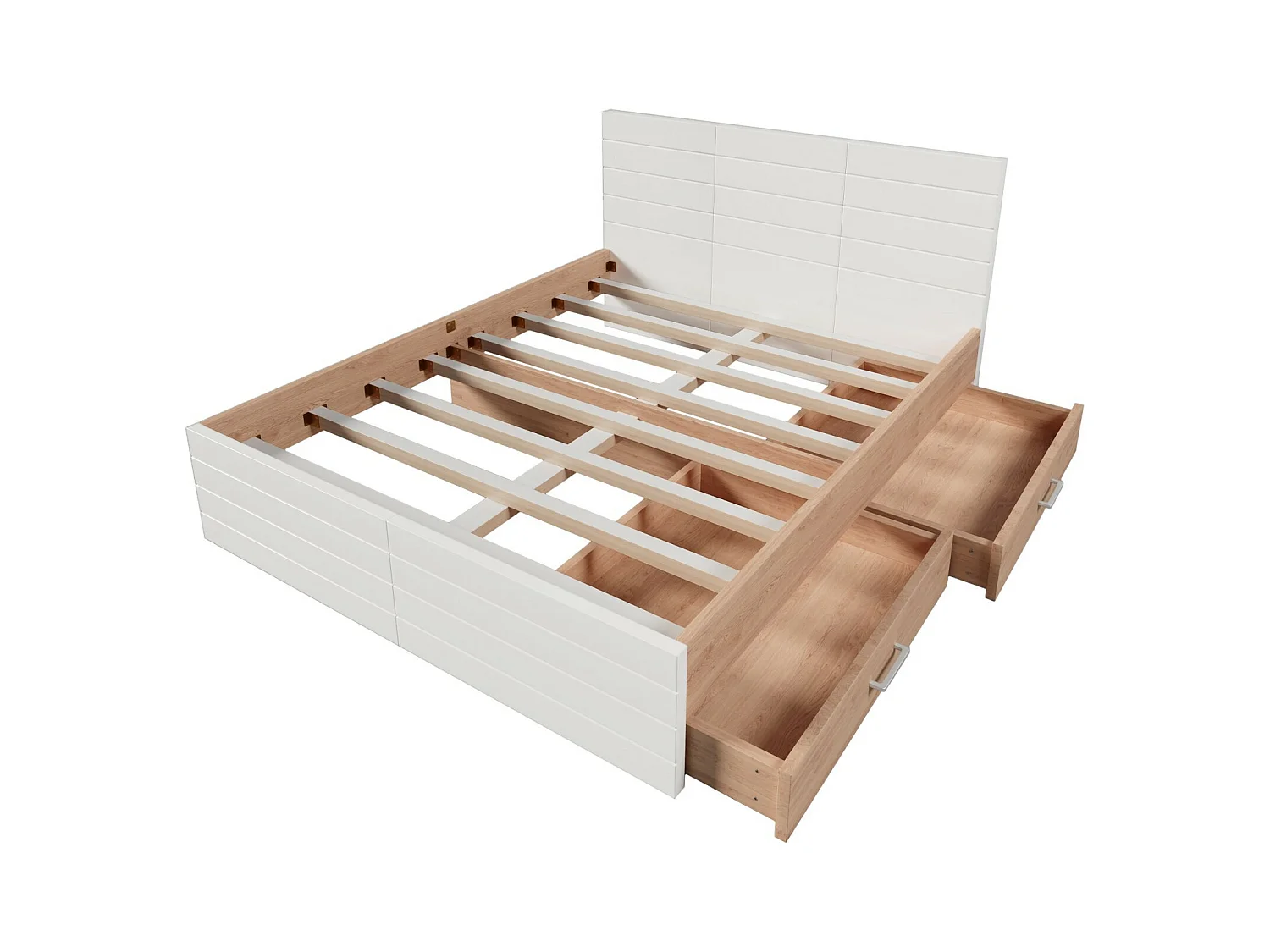 Bett mit Aufbewahrung 180 × 200 cm - Eiche - 2 Schubladen - Weiß- und Holzkorn - 207 × 185 x 80 cm