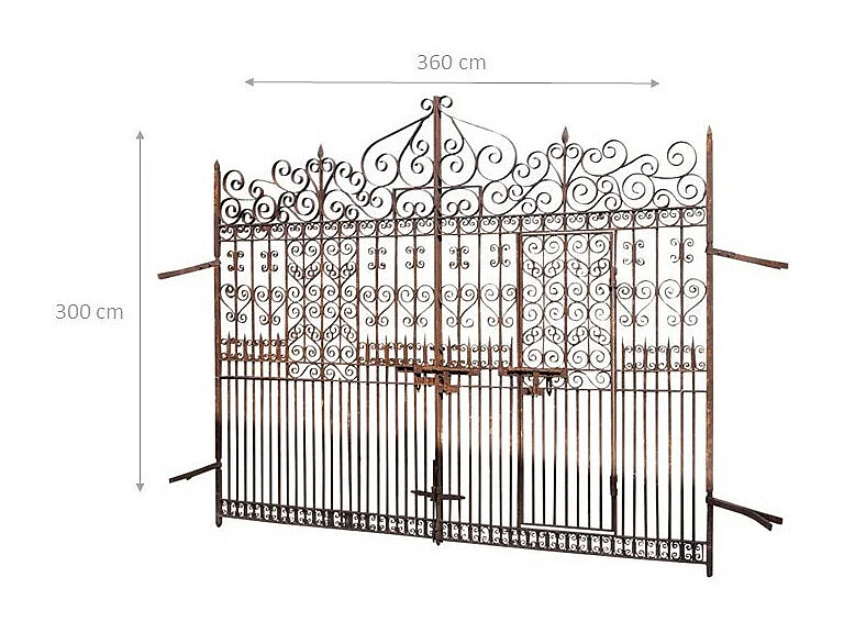 BISCOTTINI Portail en fer - Fer massif avec détails ornementaux - Clôture en fer - Portail en métal - Porte décorative - Portail d'entrée - 360x10x300cm