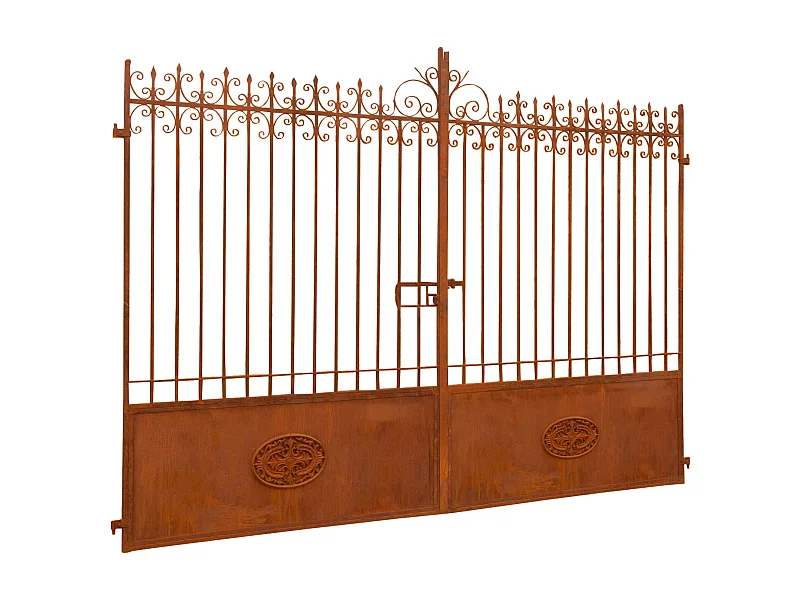 BISCOTTINI Portail en fer - Fer massif avec détails ornementaux - Clôture en fer - Portail en métal - Porte décorative - Portail d'entrée - 332x8x245cm