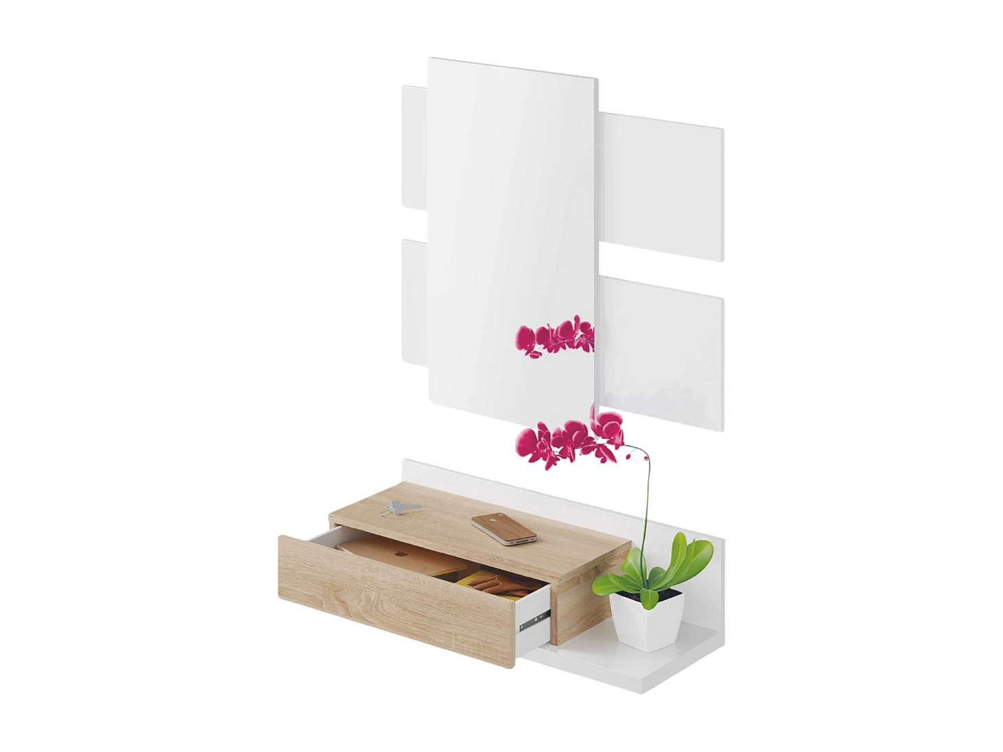 Consolle sospesa con 1 cassetto e 1 specchio L75 cm - TEKKAN