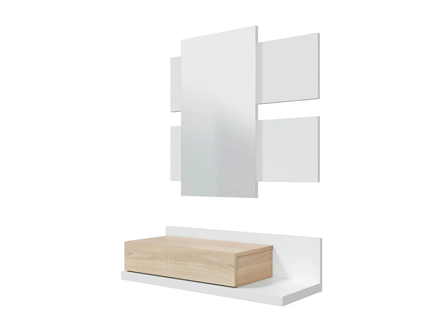 Console suspendue avec 1 tiroir et 1 miroir L75 cm - TEKKAN