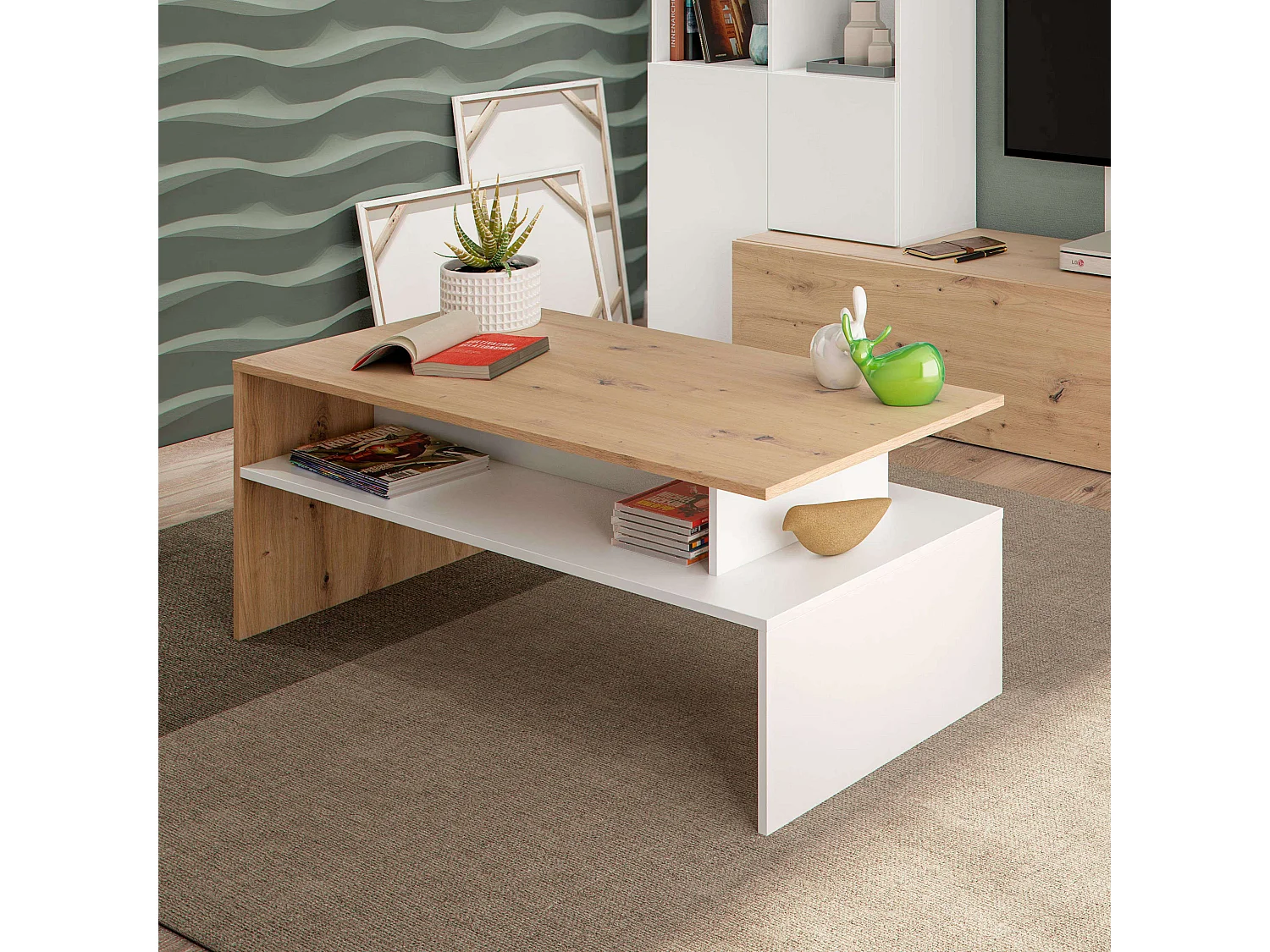 Mesa Centro Lyra Roble Nody Blanco Artik 108x43 cm
