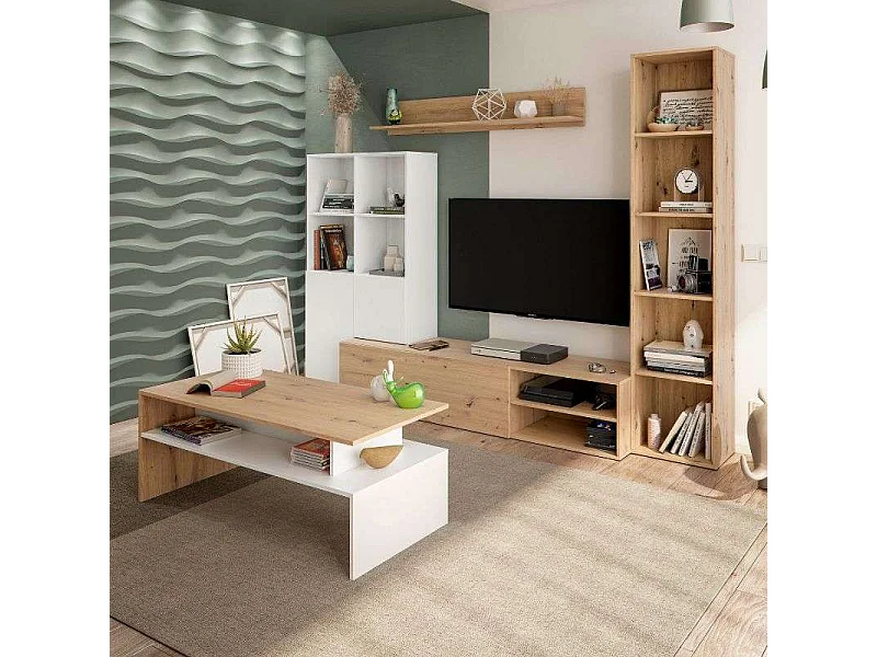 Mesa Centro Lyra Roble Nody Blanco Artik 108x43 cm