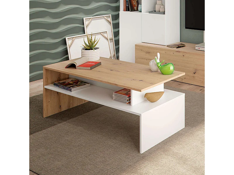 Mesa Centro Lyra Roble Nody Blanco Artik 108x43 cm