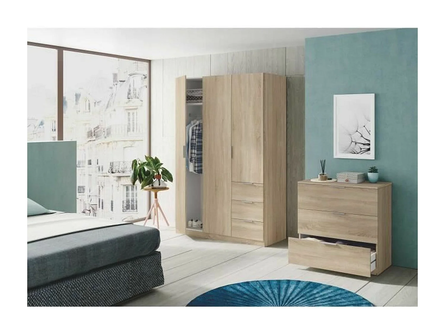 Roupeiro LCX 3 portas 3 gavetas Roble Canadian