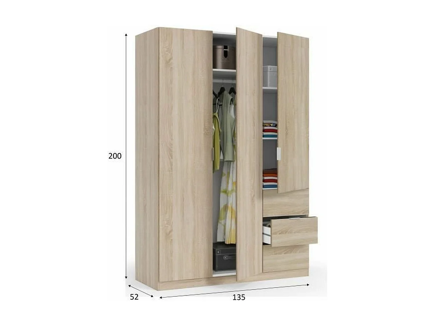 Roupeiro LCX 3 portas 3 gavetas Roble Canadian