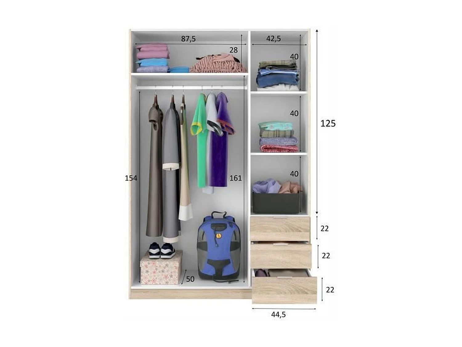 Roupeiro LCX 3 portas 3 gavetas Roble Canadian