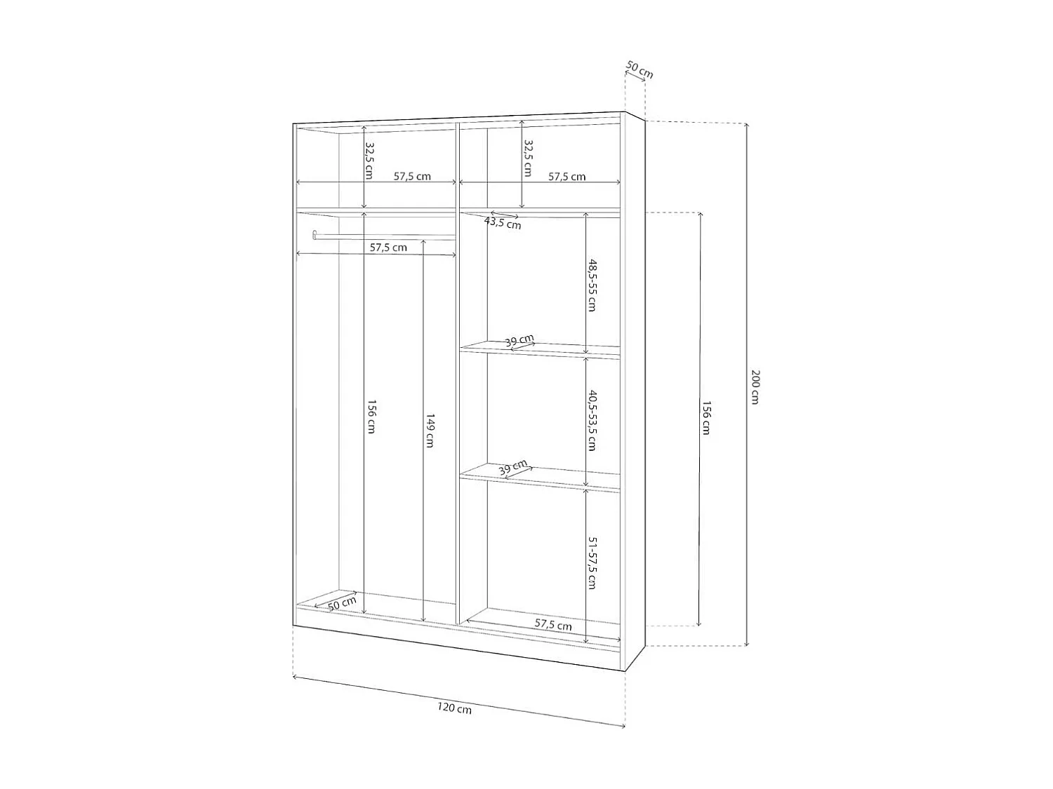 Armario Noon Plus 2 puertas correderas blanco/cemento 200x120x50 cm