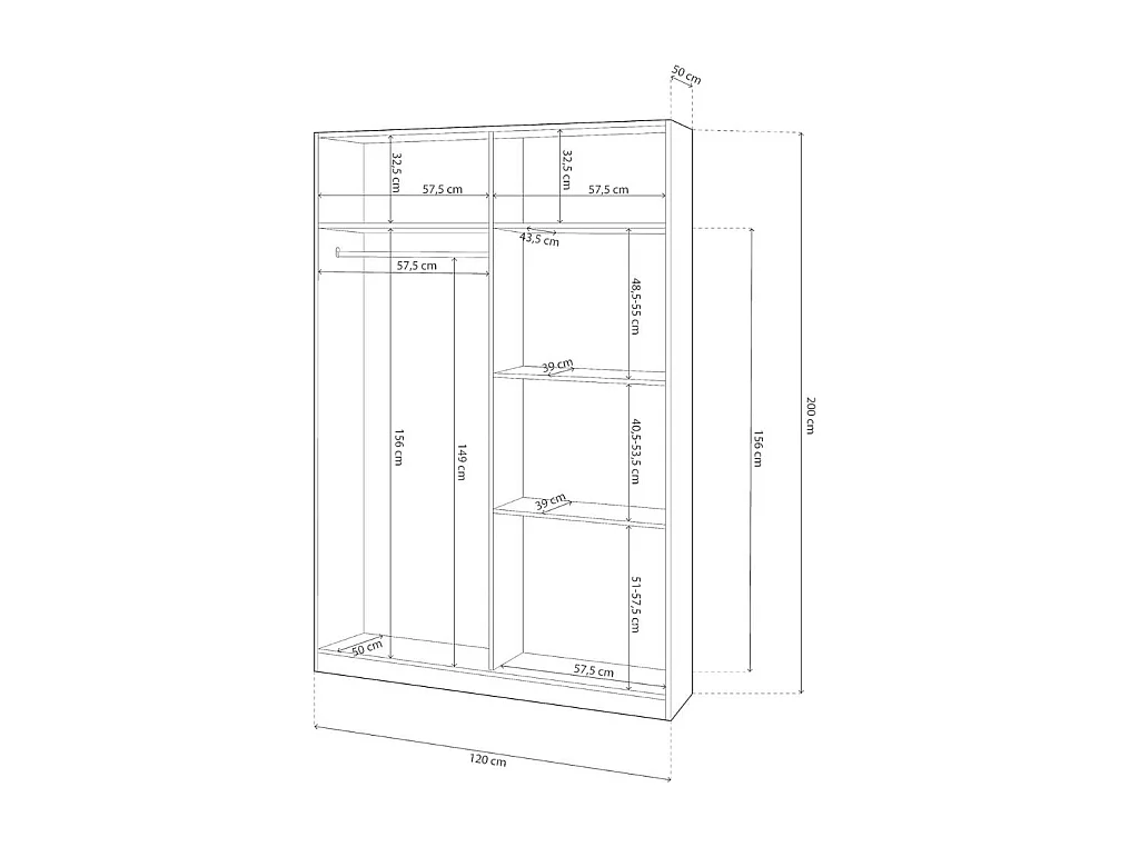 Armario Noon Plus 2 puertas correderas blanco/cemento 200x120x50 cm