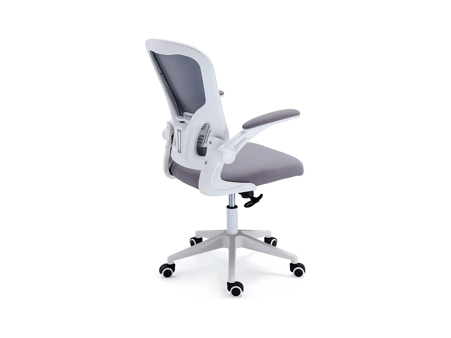 Chaise de bureau pivotante Lexi grise et blanche avec roulettes, 66 x 108 x 64 cm