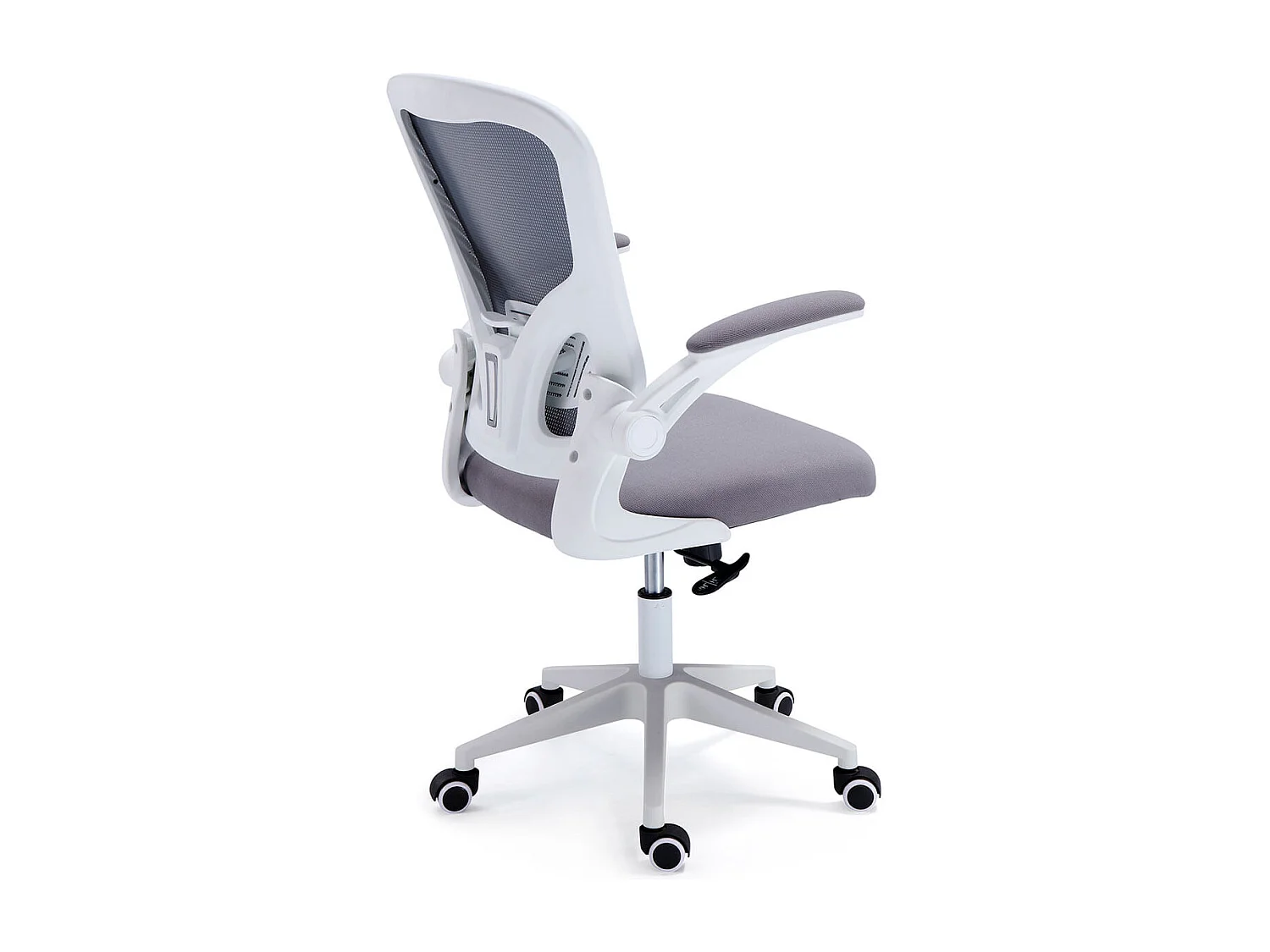 Cadeira de escritório giratória Lexi em cinza e branco com rodas, 66x108x64 cm