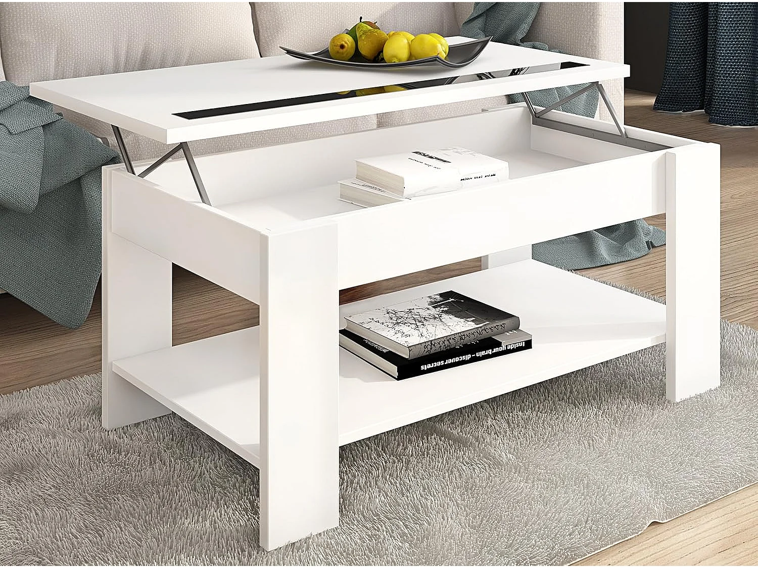 Mesa de centro elevable Águeda blanco 33,8-45,3x90x50 cm