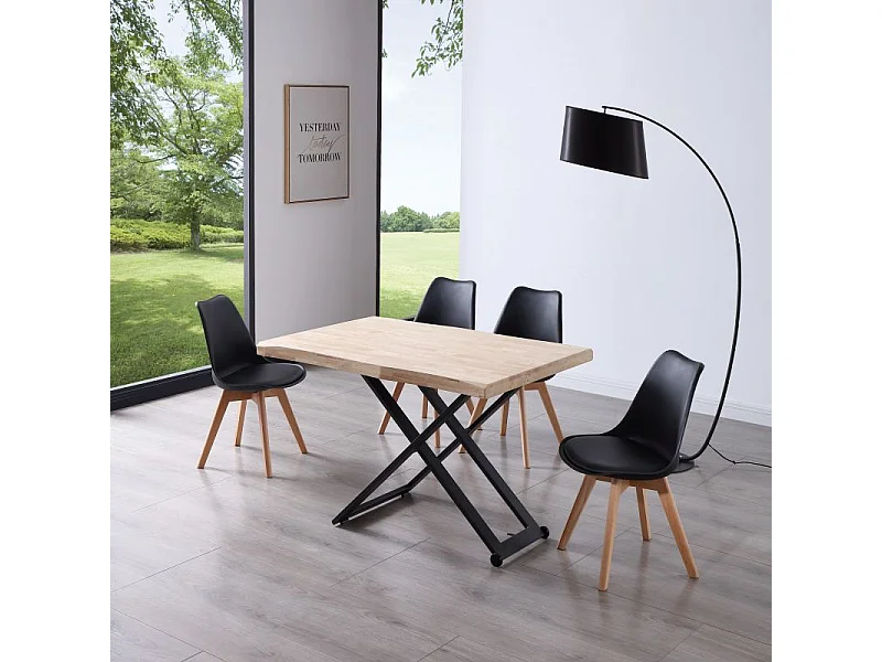 Mesa de centro elevable Lada Fit Negro - Roble