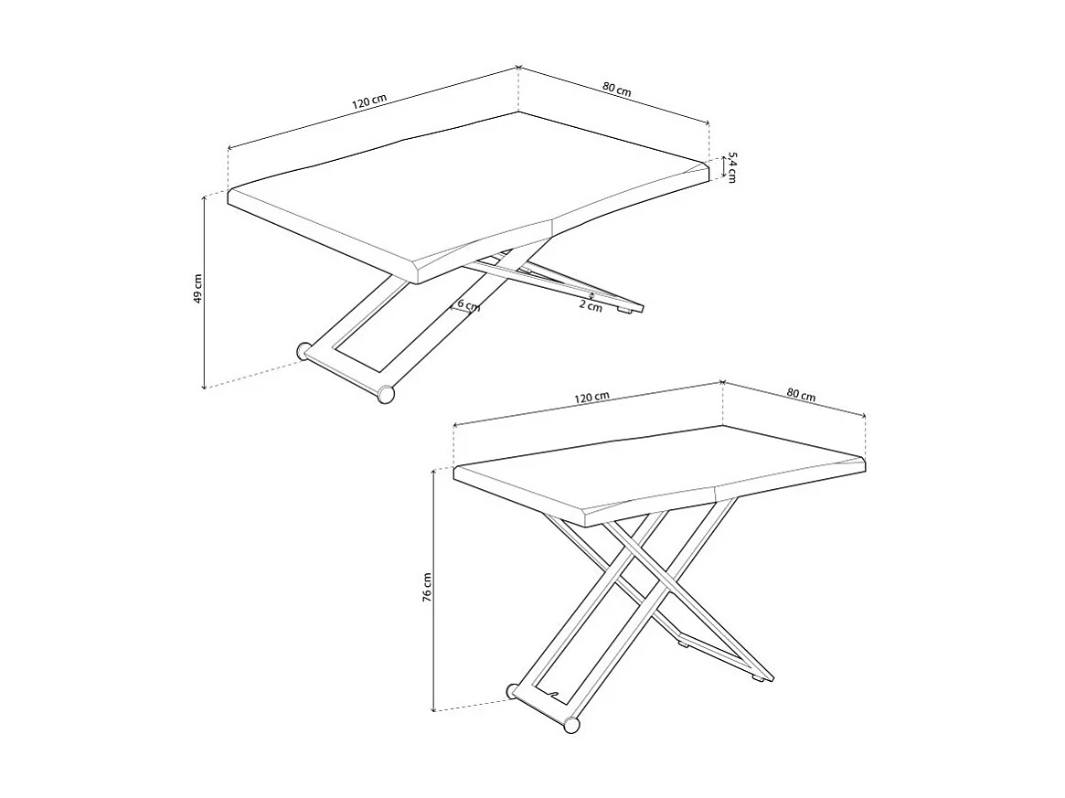 Mesa de centro elevable Lada Fit Negro - Roble