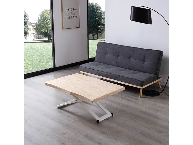Mesa de centro elevable Lada Fit Blanco - Roble
