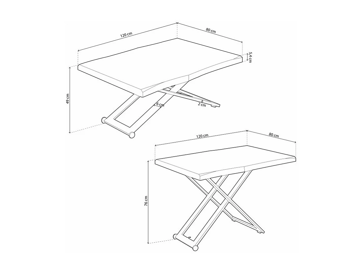 Mesa de centro elevable Lada Fit Blanco - Roble