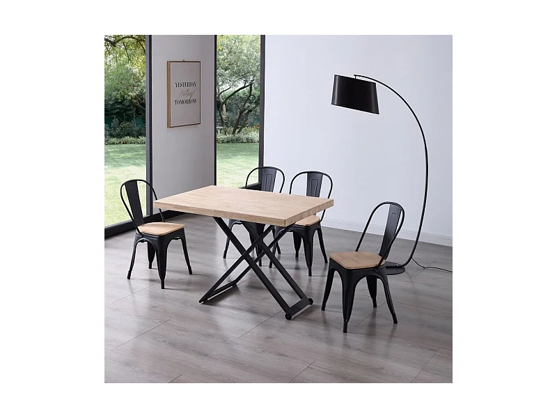 Mesa de centro elevable Lada Negro - Roble