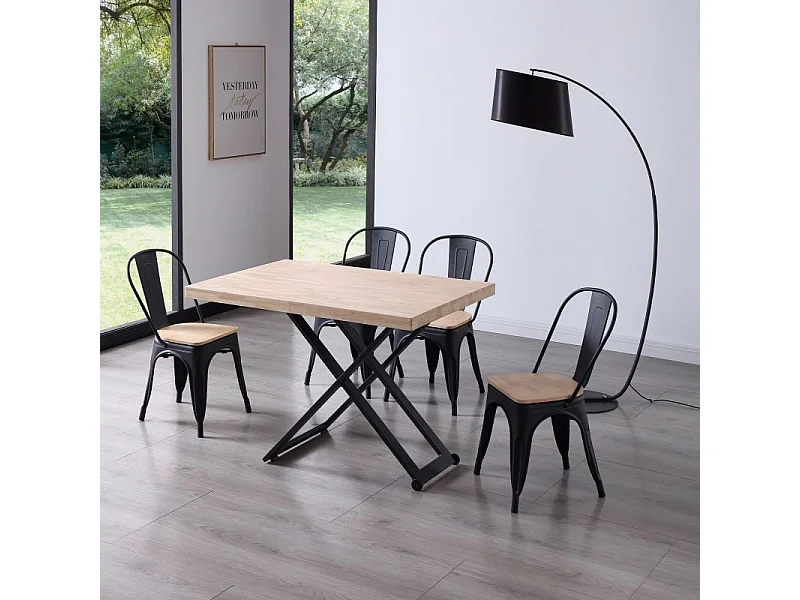 Mesa de centro elevable Lada Negro - Roble