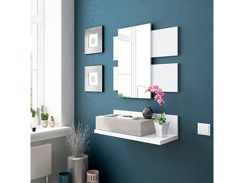 Mueble de recibidor Tekkan Blanco Artik (Blanco Mate) - Gris Cemento