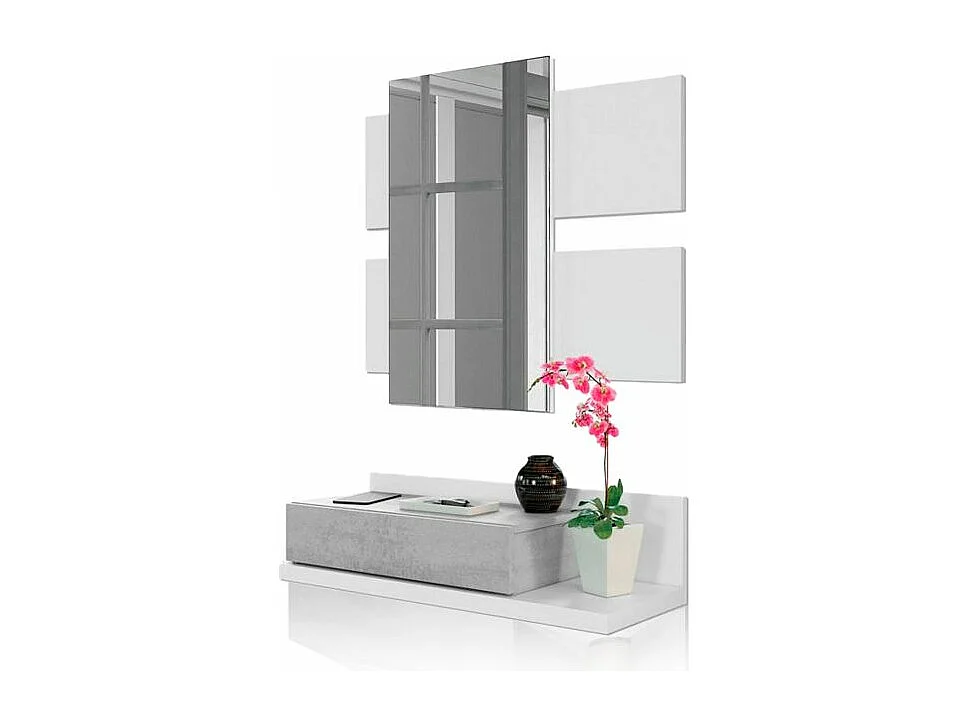 Mueble de recibidor Tekkan Blanco Artik (Blanco Mate) - Gris Cemento