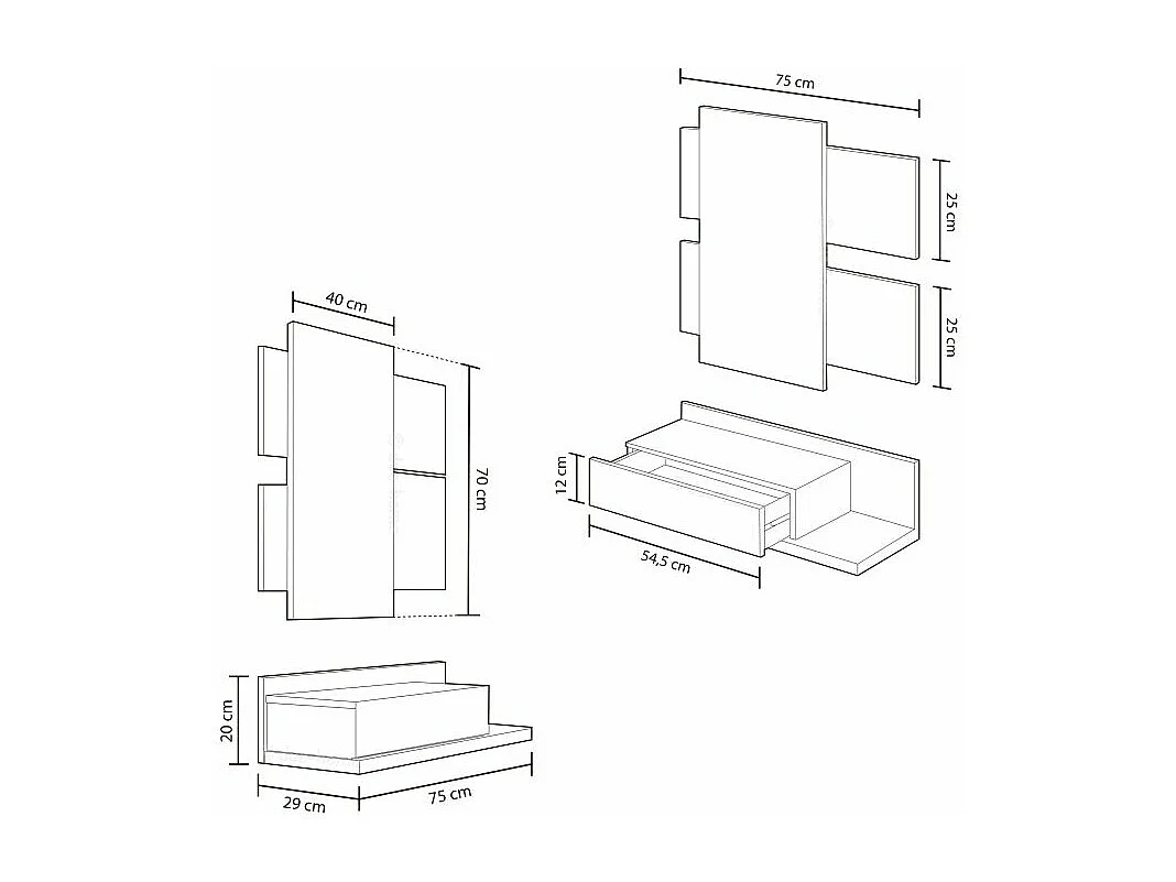 Mueble de recibidor Tekkan Blanco Artik (Blanco Mate) - Gris Cemento