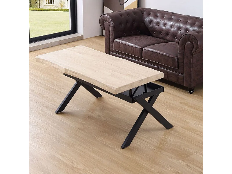 Mesa de centro elevable Xena tapa irregular con hueco de almacenaje roble Nordish/negro 47-62x120x60-66 cm Adec