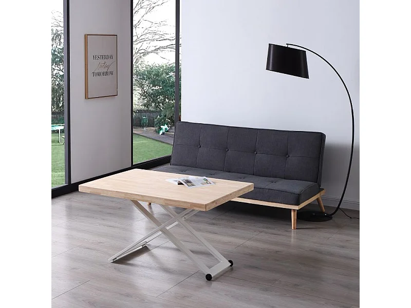 Mesa de centro elevable Lada Blanco - Roble