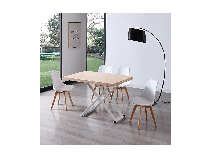 Mesa de centro elevable Lada Blanco - Roble