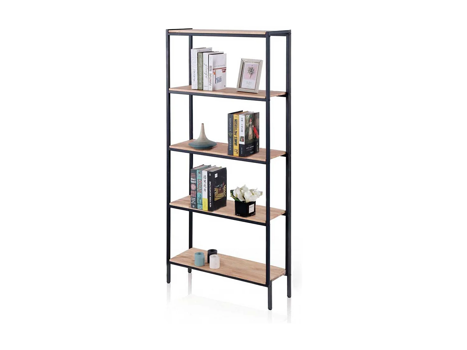 Estantería alta Jack 5 estantes roble Nordish/negro 180x80x28 cm Adec