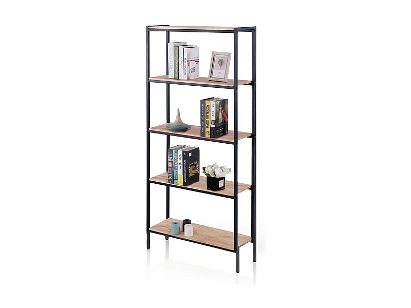 Estantería alta Jack 5 estantes roble Nordish/negro 180x80x28 cm Adec